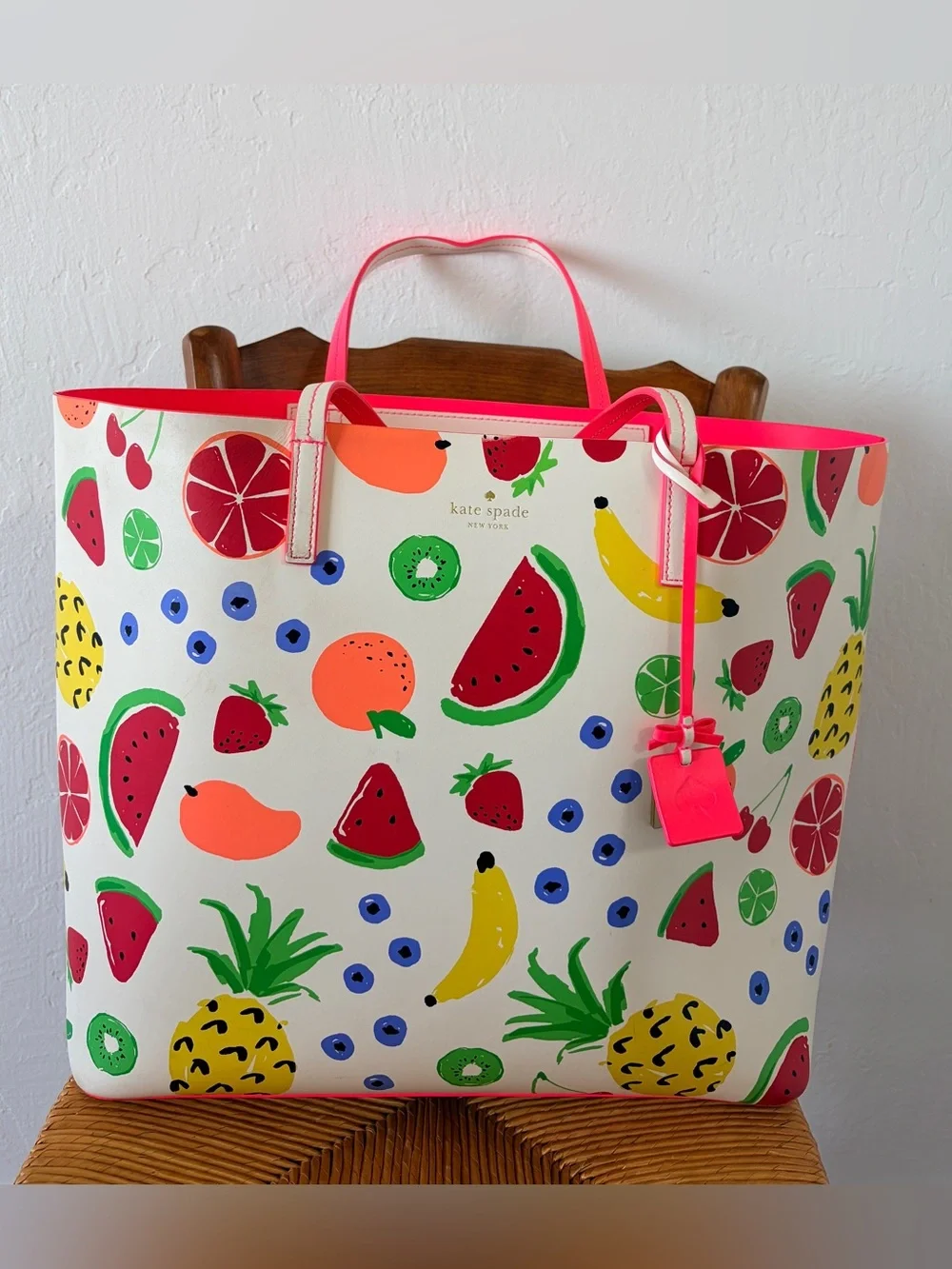 kate spade Fruit-Print Tote with Neon Pink